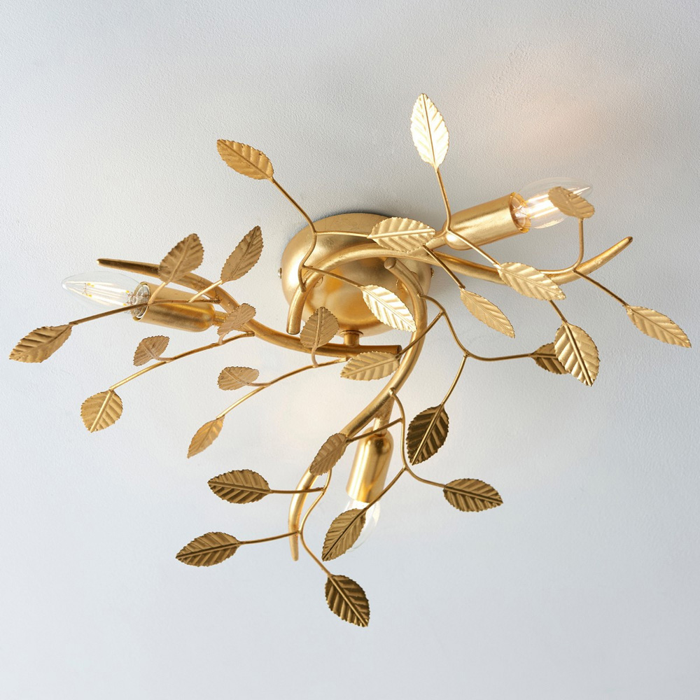 Merano Modena 3 Light Gold Leaf Flush Ceiling Light Image 2