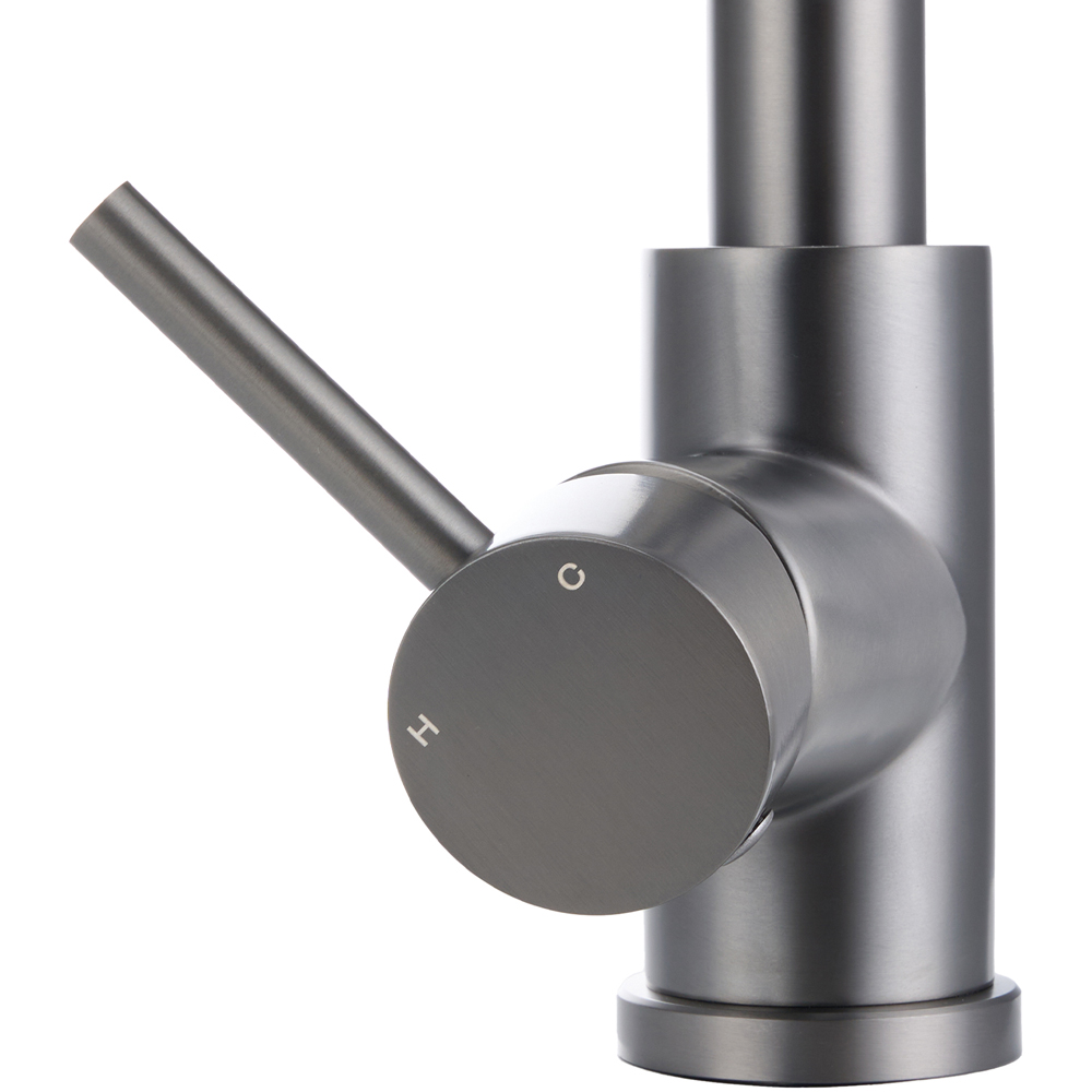 Living and Home Gunmetal Grey 304 Stainless Steel Dual Spout Swivel Kitchen Faucet with LED Light Image 6