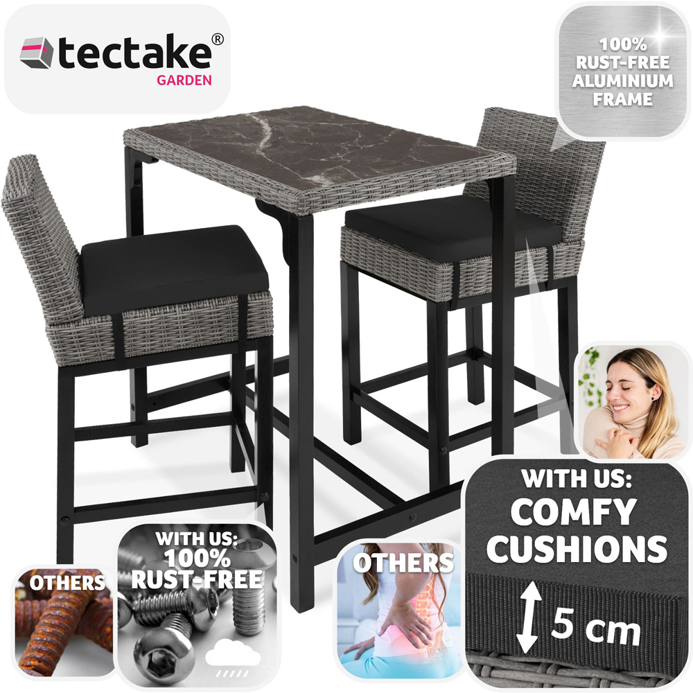 tectake 2 Seater Grey Poly Rattan Bistro Bar Table Set Image 4