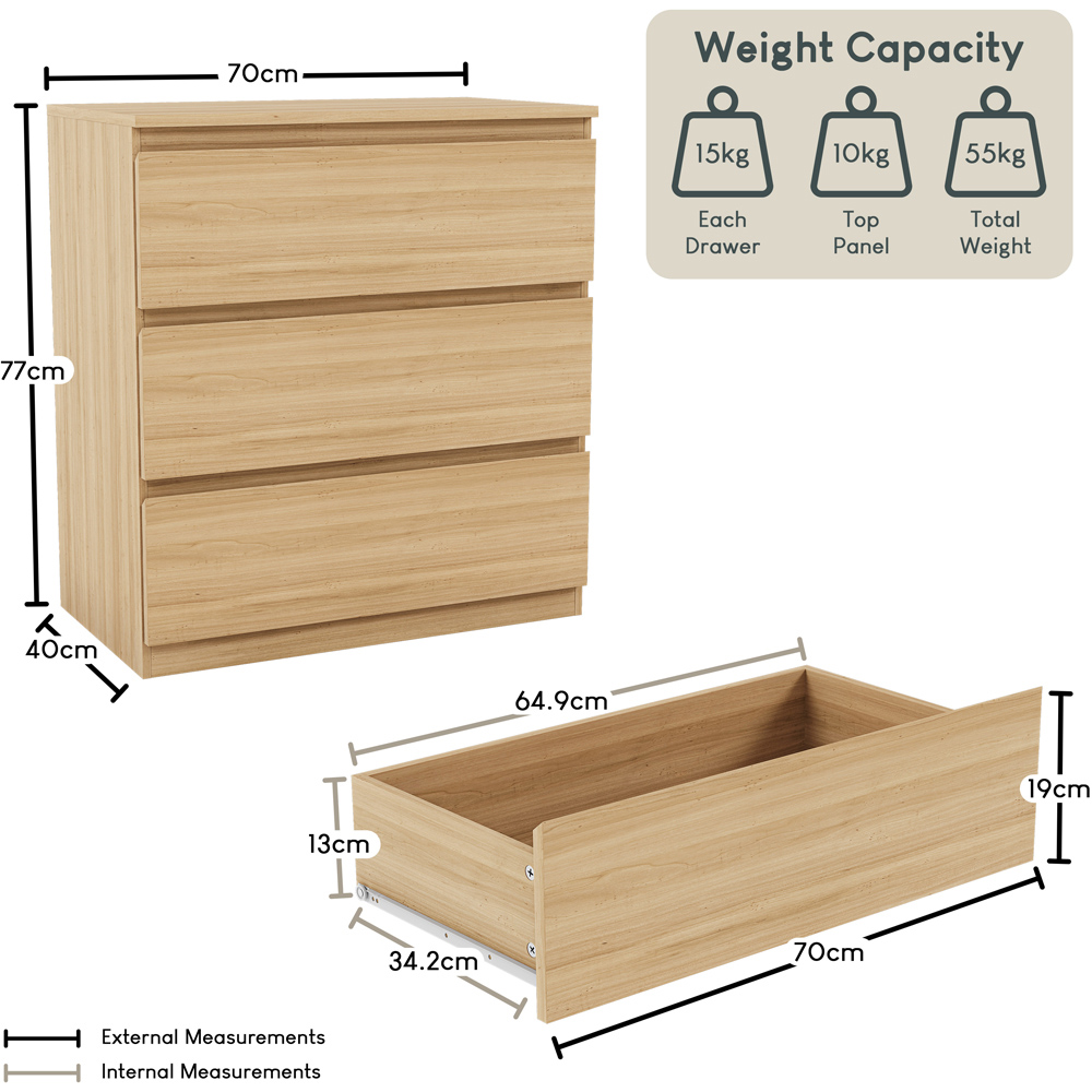 VIDA DESIGNS Denver 3 Drawer Pine Chest of Drawers Image 9