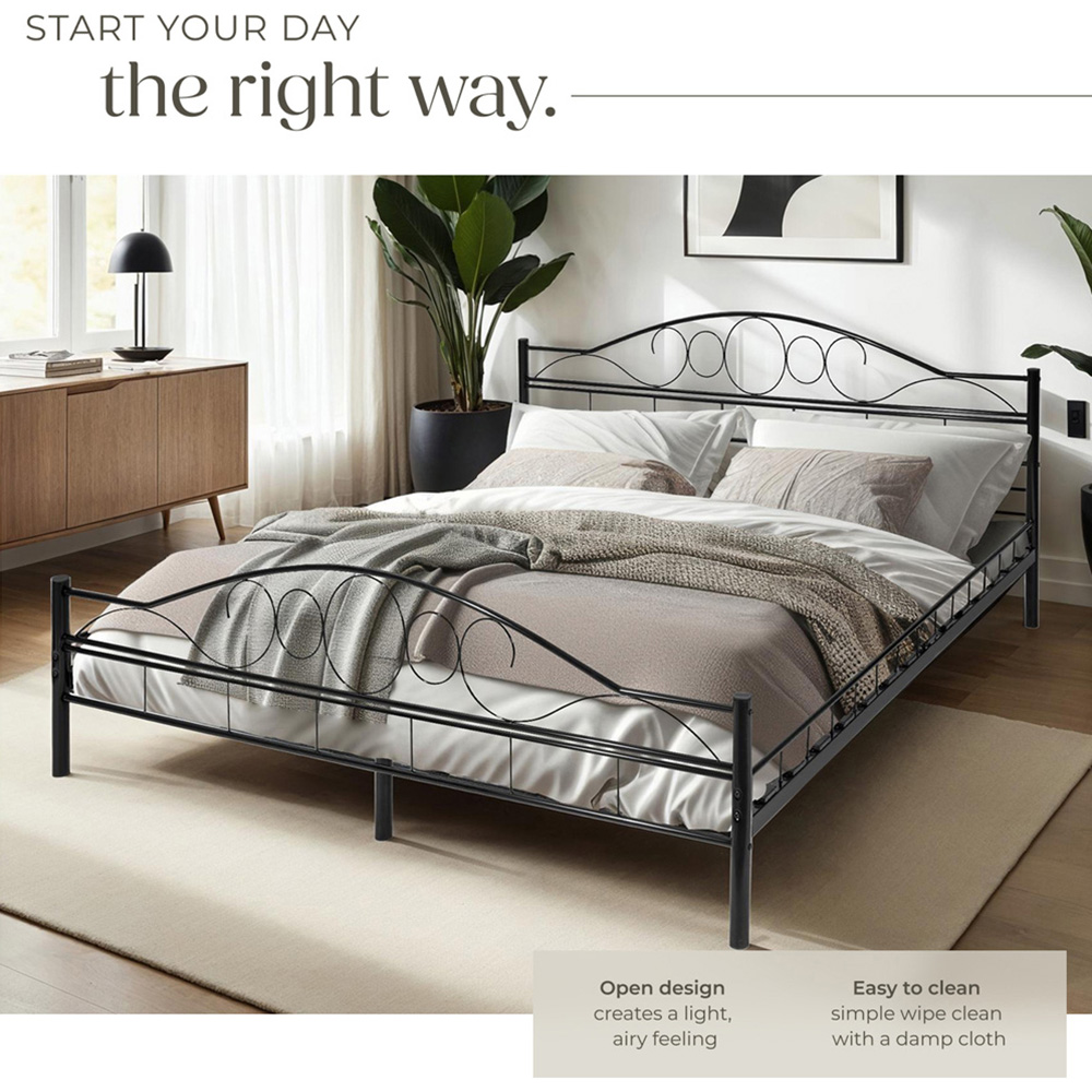 tectake Double Black Metal Bed Frame with Slatted Base Image 5