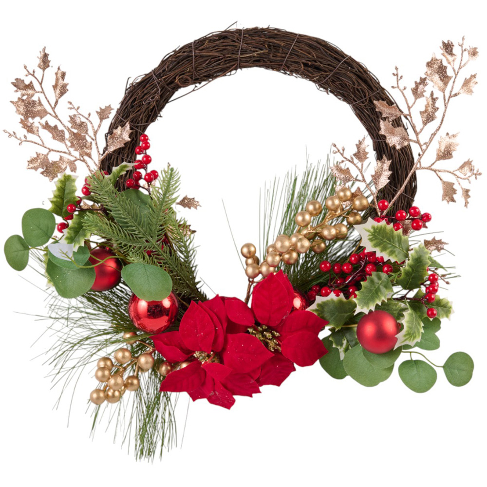 Red Poinsettia Crescent Christmas Wreath Image 2