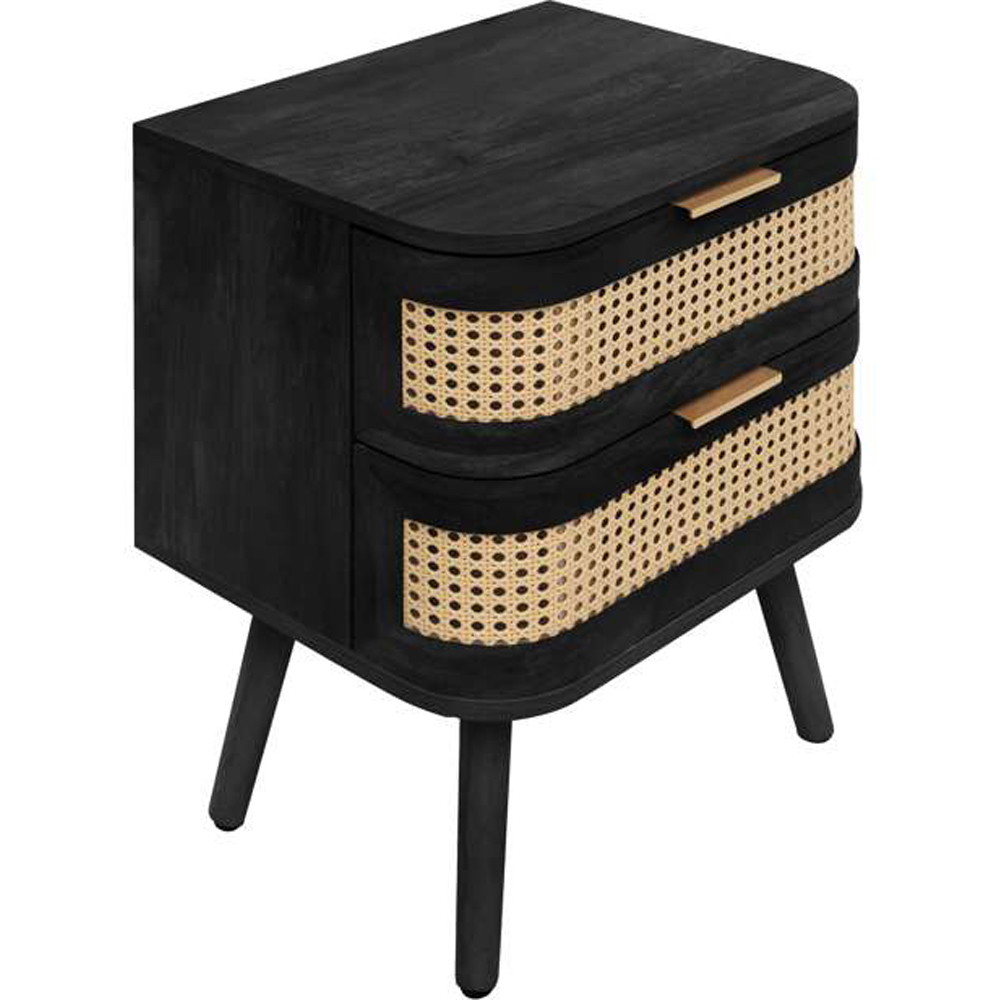 Birlea Noah 2 Drawer Black Rattan Bedside Table Image 2