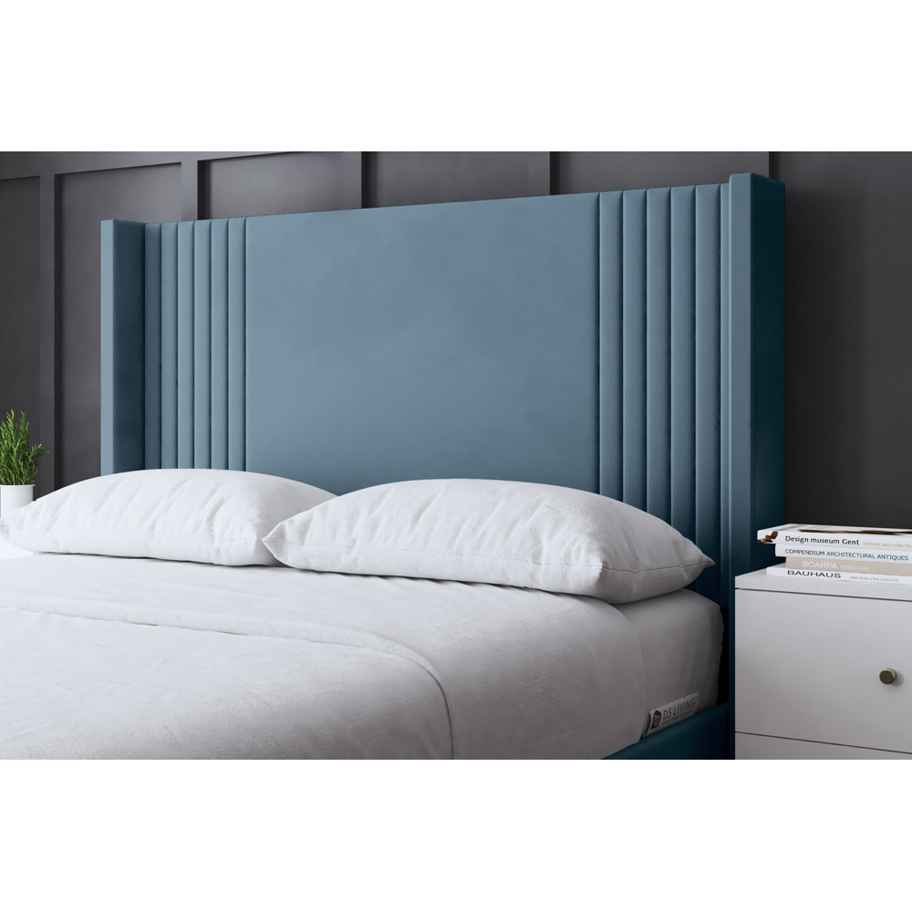 DS Living Elara Super King Blue Winged Panel Ottoman Bed with Headboard Image 3
