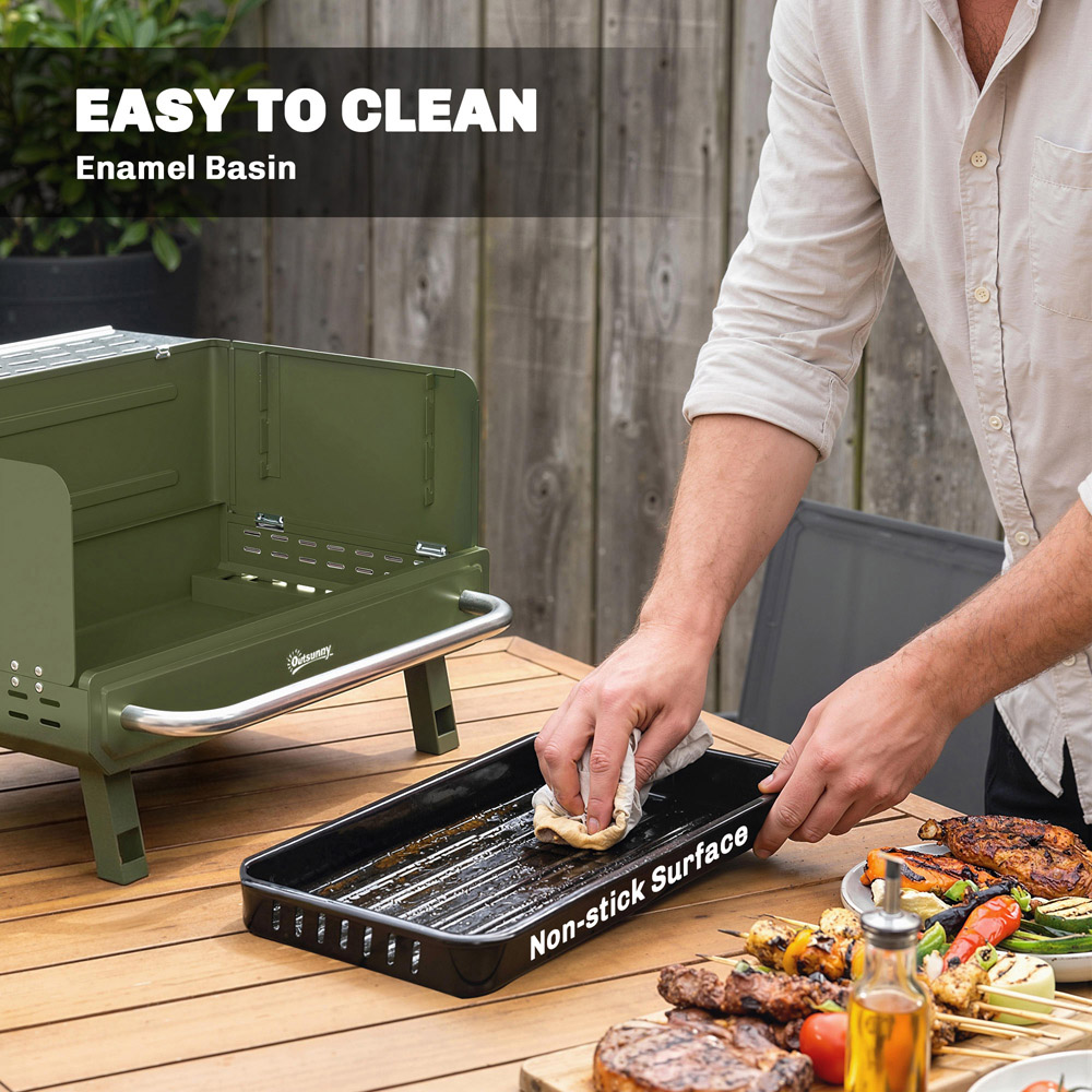 Outsunny Green Portable Barbecue Grill with Adjustable Grates Image 8