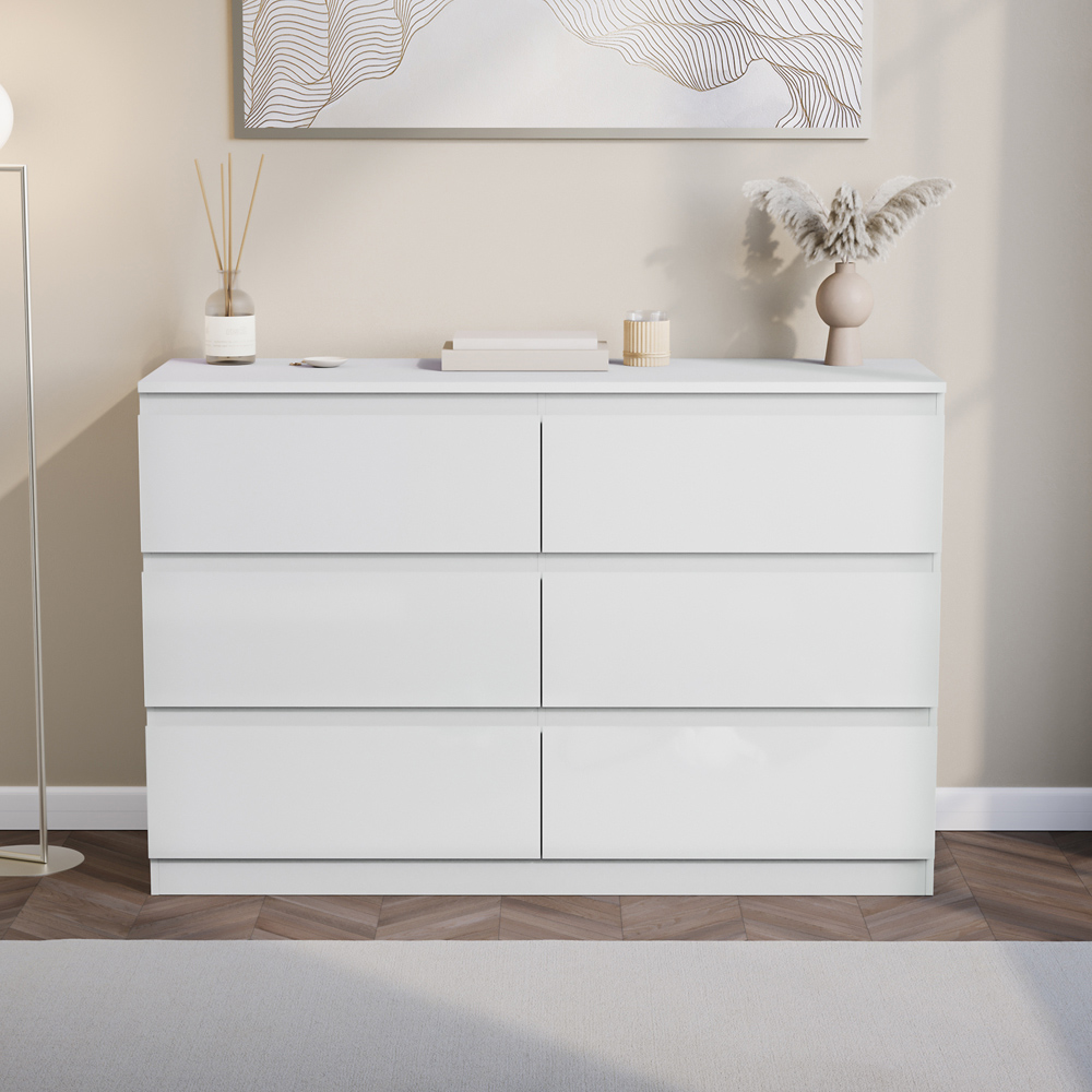 Vida Designs Glinton 6 Drawer White Chest of Drawers Image 3