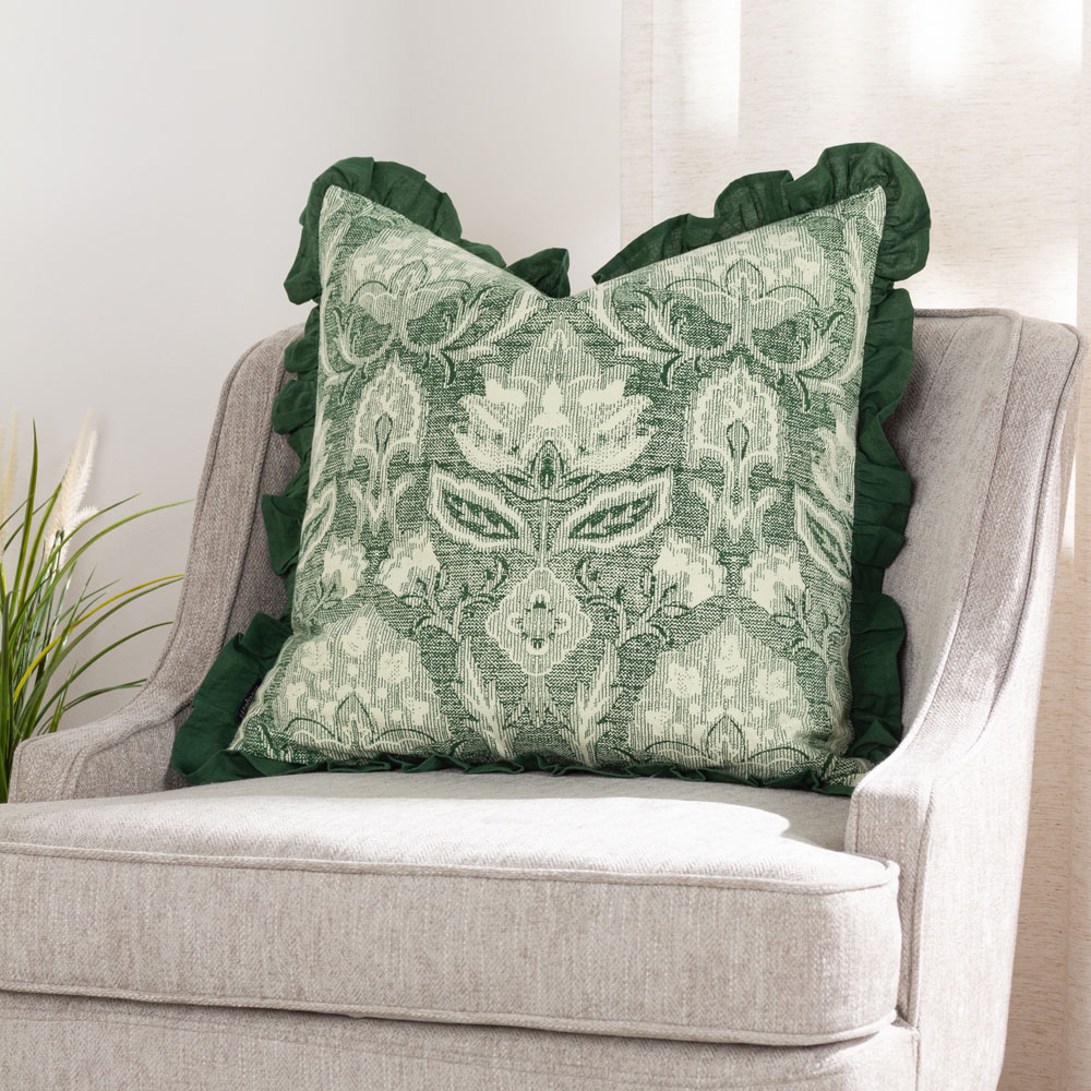 Paoletti Kirkton Bottle Green Floral Pleated Cushion Image 2