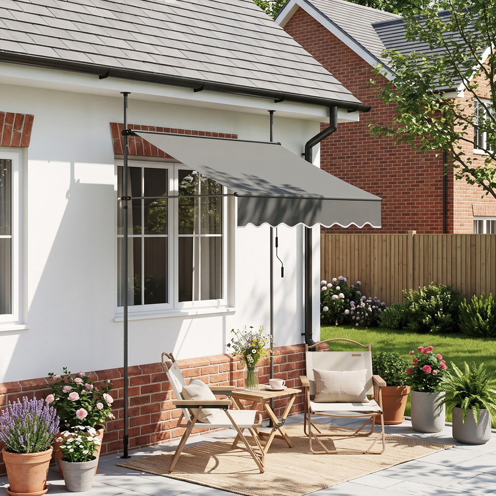 Living and Home Grey Wavy Valance Retractable Height Adjustable Awning 1.5m Image 3