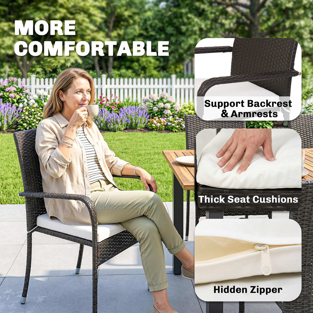 Outsunny 6 Seater Rattan Garden Furniture Set Cream Image 2