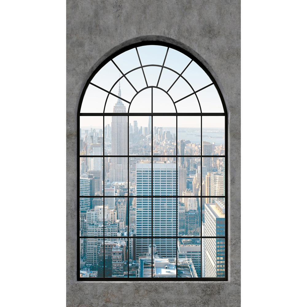 Grandeco New York Window Textured Grey 3 Panel Wall Mural Image 2