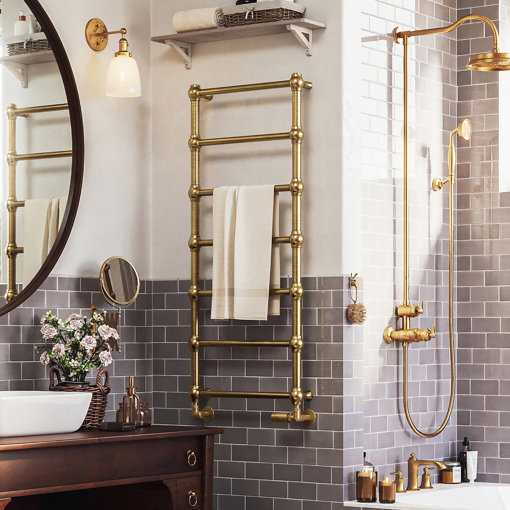 Terma Retro 1050BTU Brushed Brass Heated Towel Rail 1170 x 504mm Image 2