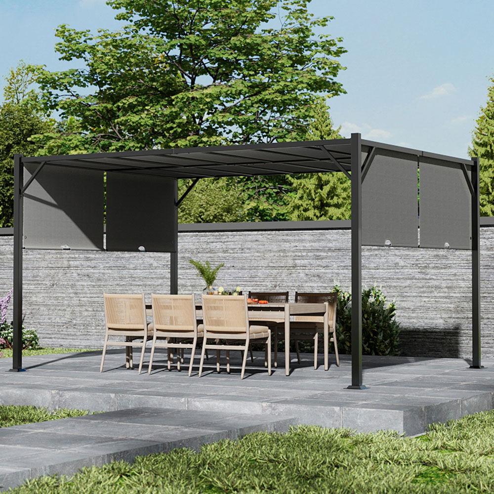 Living and Home Dark Grey Retractable Garden Pergola with Canopy 3.95 x 2.95m Image 1
