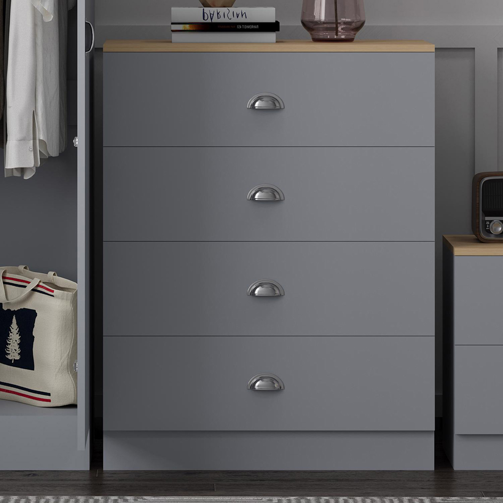 FWStyle Esher 4 Drawer Grey Oak Chest of Drawer Image 4