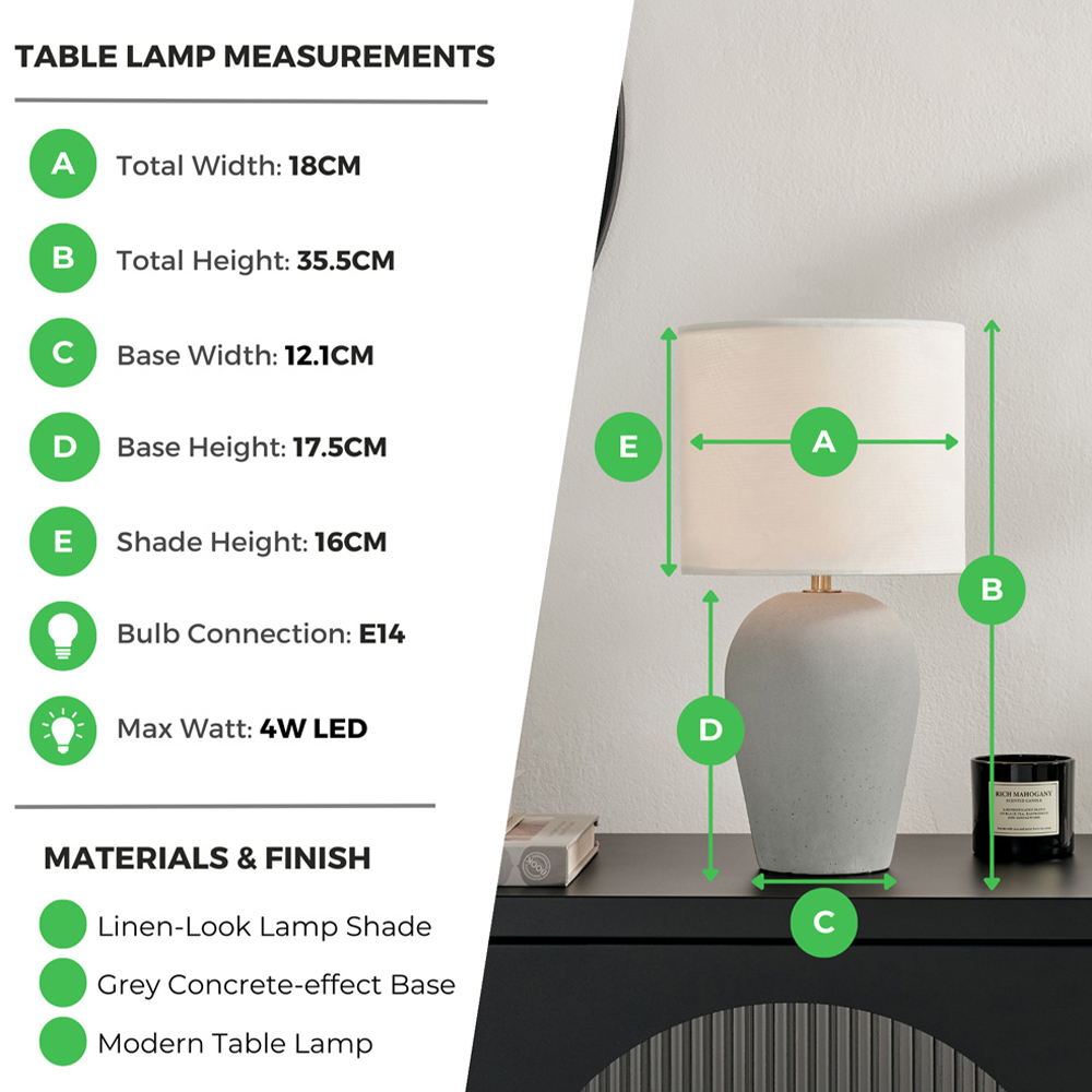 Furniturebox Tessa Grey Concrete Effect and White Fabric Table Lamp Image 8