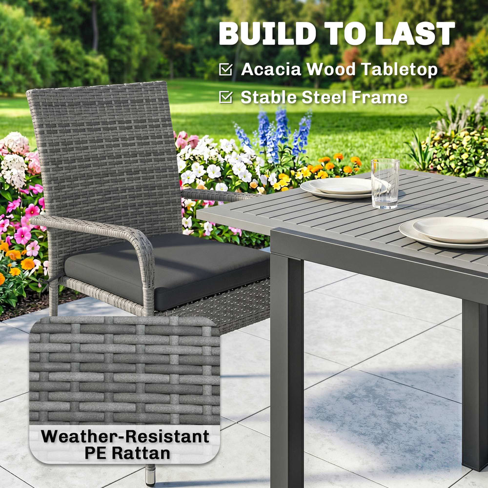 Outsunny 6 Seater Rattan Garden Furniture Set Light Grey Image 6