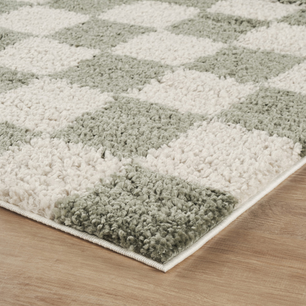 Desire Rugs Chester Sage Shaggy Checkered Rug 60 x 220cm Image 3