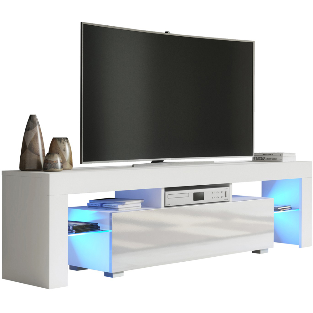 Creative Furniture Aria White and White Gloss Single Door 3 Shelf TV Unit with LED Image 3