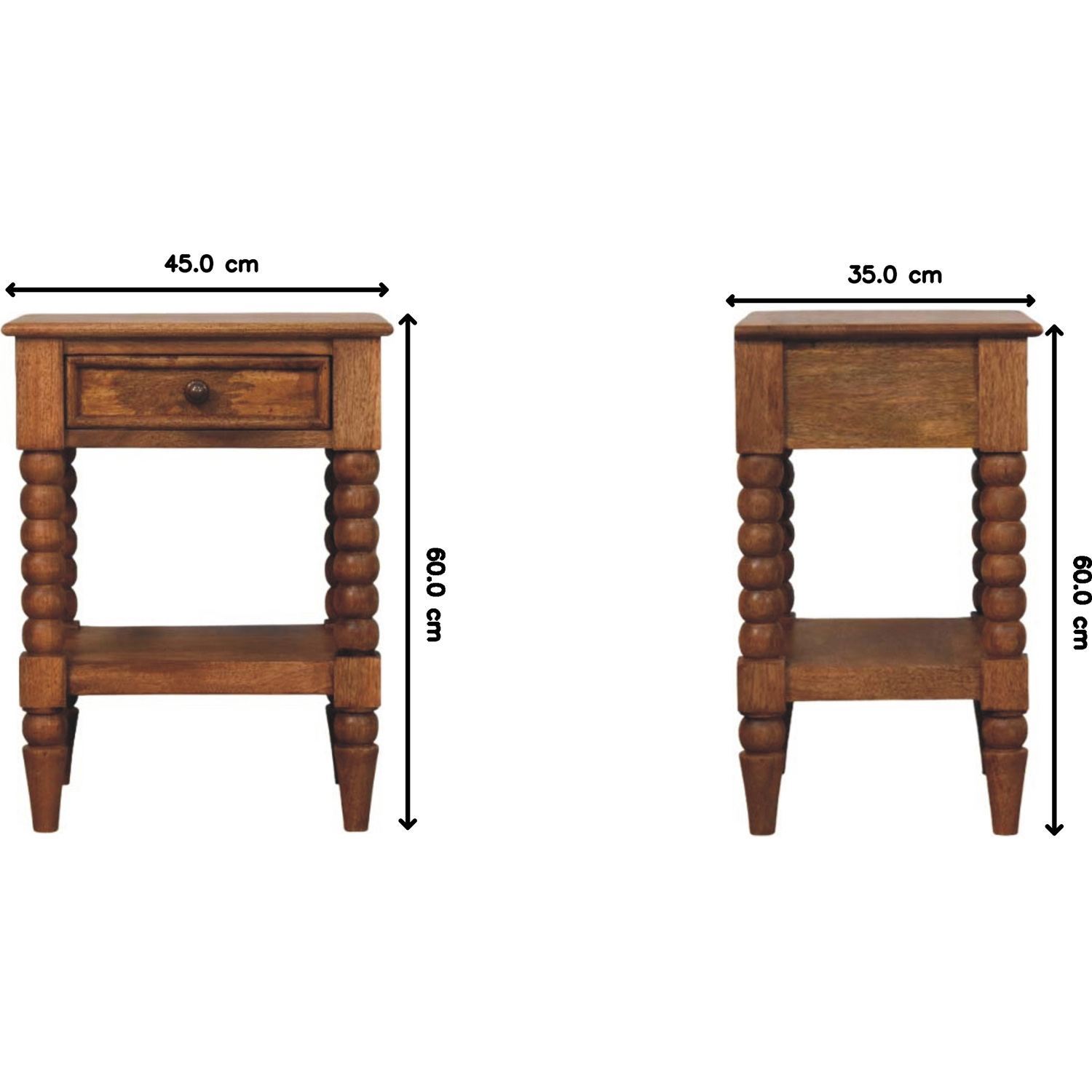 Artisan Furniture Amber Oak Single Drawer Single Shelf Solid Wood Spindle Bedside Table Image 8
