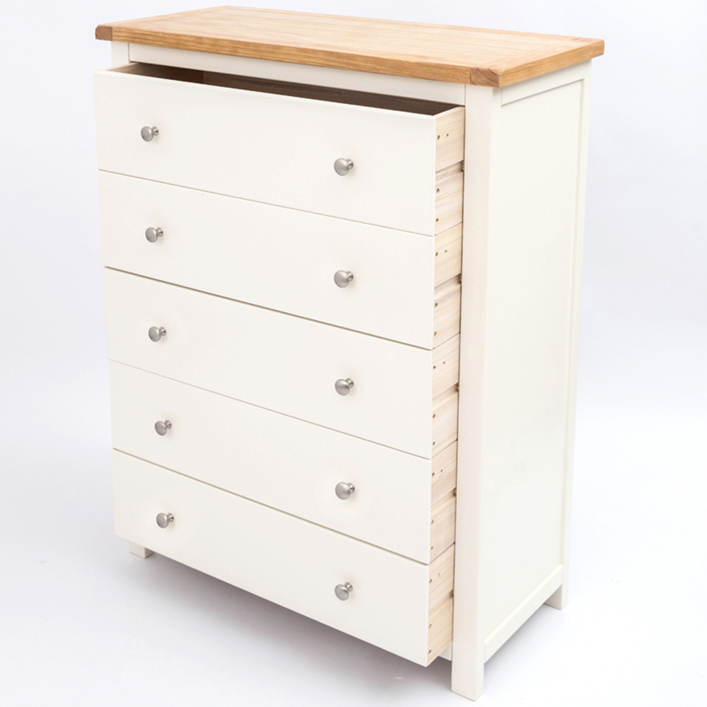 Cabinet Bits Maggiori 5 Drawer White Chrome Knob Chest of Drawers Image 5
