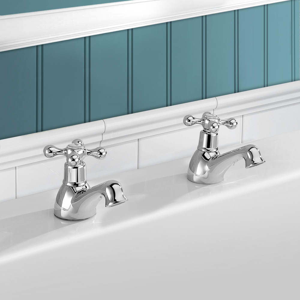Nes Home Victorian Traditional Chrome Hot and Cold Twin Bath Taps Image 2