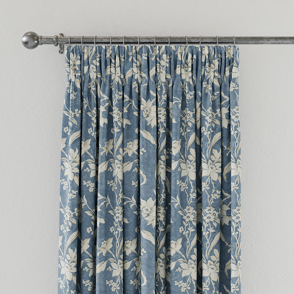 V&A Daffodil Dream Blue Lined Curtains 168 x 137cm Image 2