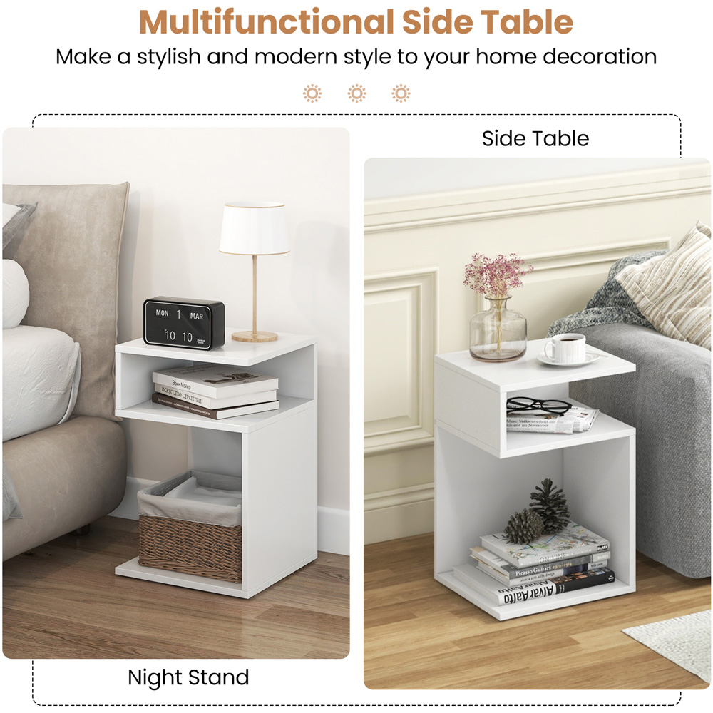 Costway 2 Shelf White S Shaped Side Table Image 6