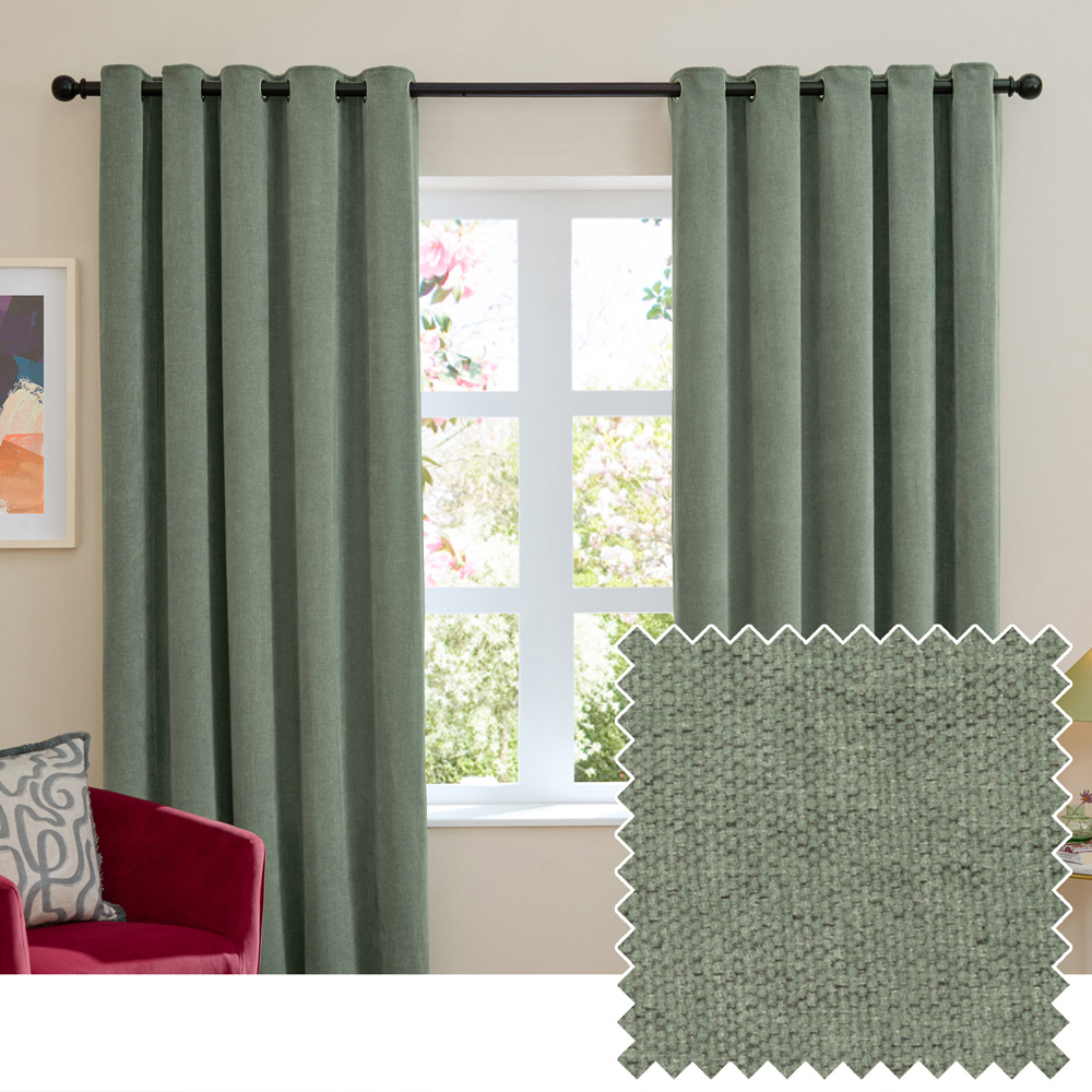Furn Green Soft Chenille Blackout Eyelet Curtains 117 x 137cm Image 6