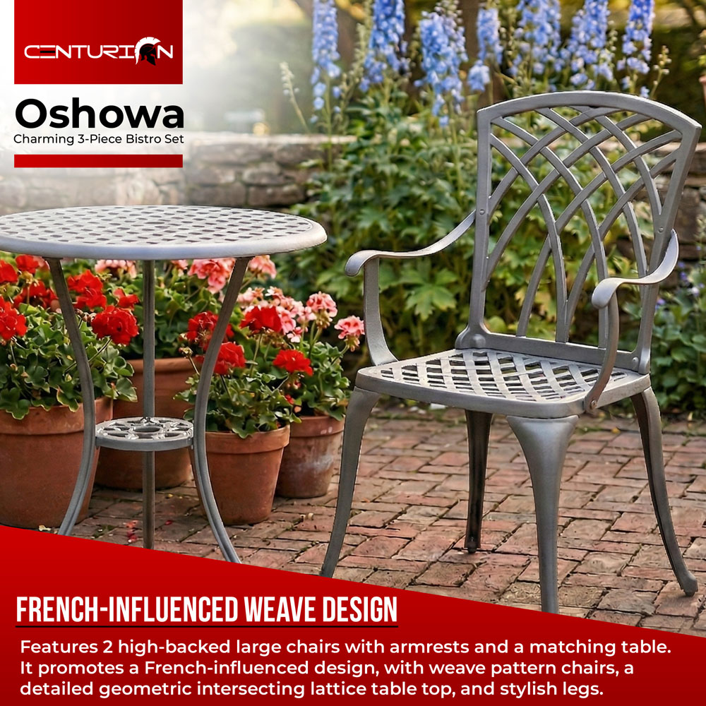 Centurion Supports OSHOWA 2 Seater Grey Aluminium Bistro Set with Table Image 4