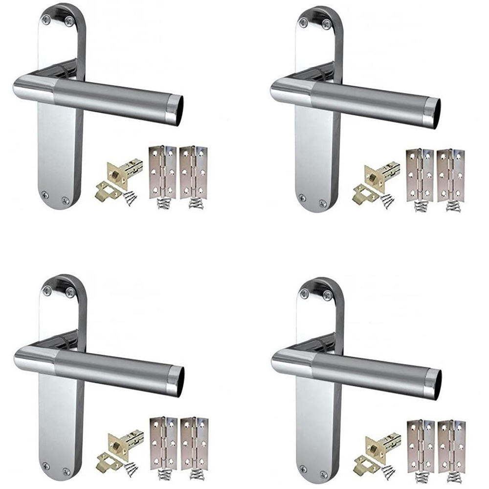 Golden Grace Duo Chrome Satin Finish Backplate Mitred Door Handles Set 182 x 45mm 4 Pack Image 1