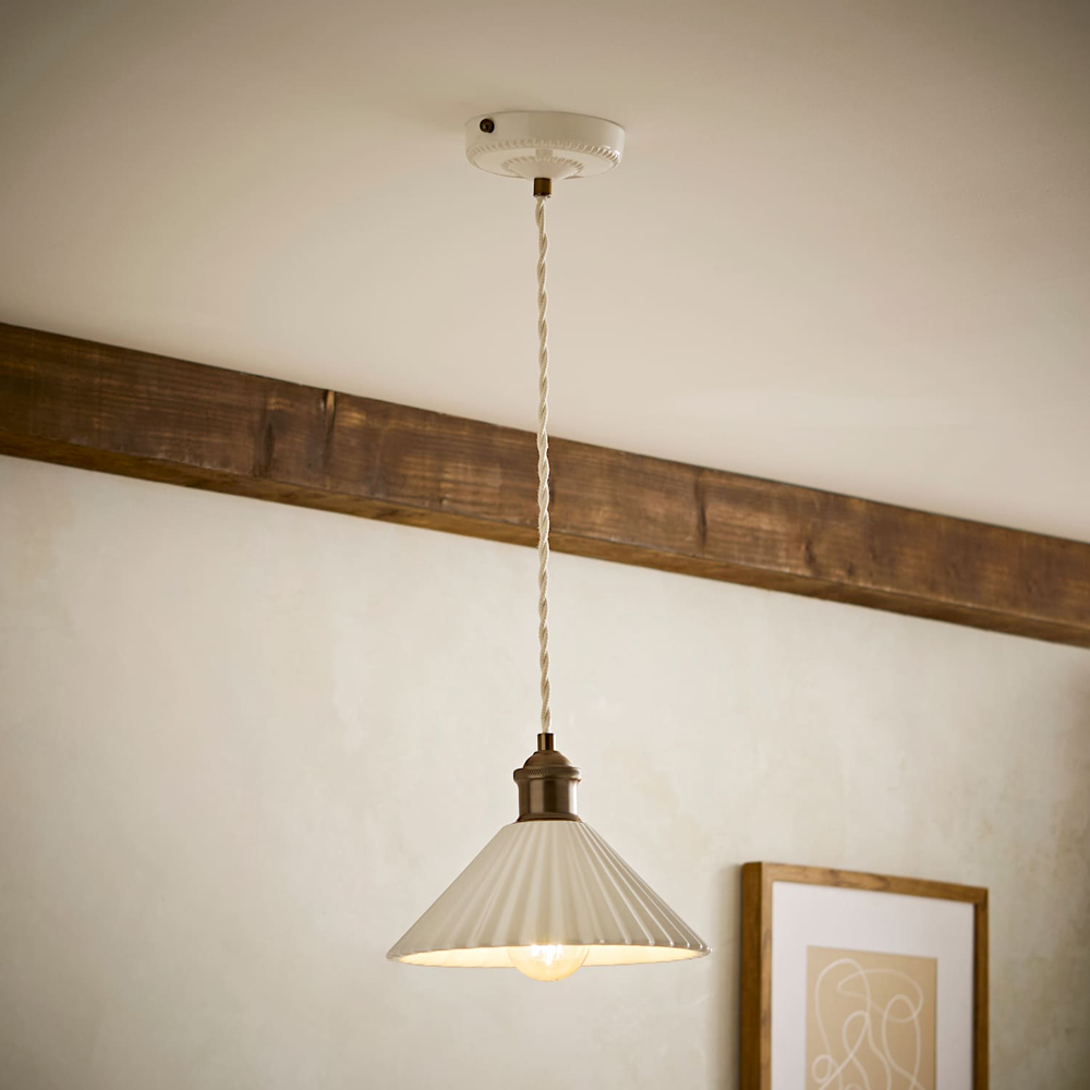 ValueLights Burford White Ribbed Ceramic Shade LED Ceiling Pendant Light with Bulb Image 6