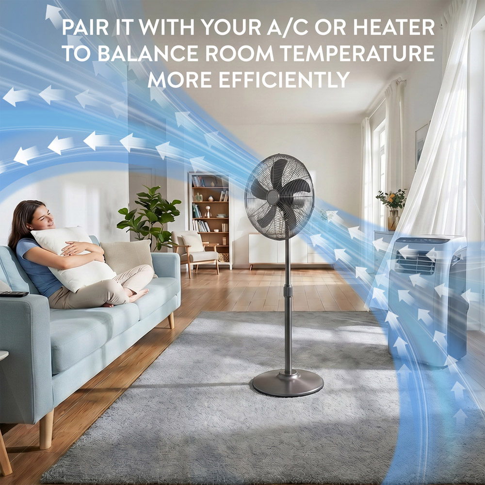 Air Pro Grey Brushed Height Adjustable Oscillating Standing Pedestal Fan 16 inch Image 6