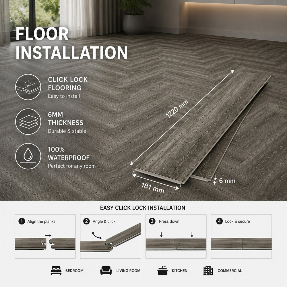 Britwall Midnight Grey Herringbone Wood-Embossed SPC Vinyl Flooring 625 x 125mm 20 Pack Image 7