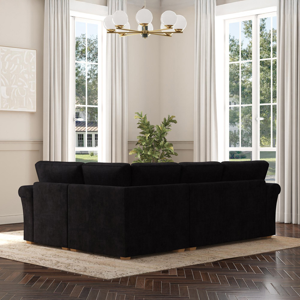 Castleacre 3 Seater Ebony Plush Velvet Left Hand Fixed Back Corner Sofa Image 6
