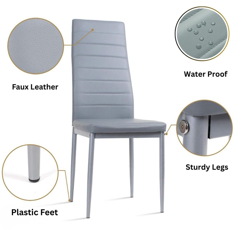 Portland 4 Seater Faux Leather Glass Tabletop Round Dining Set Grey Image 4