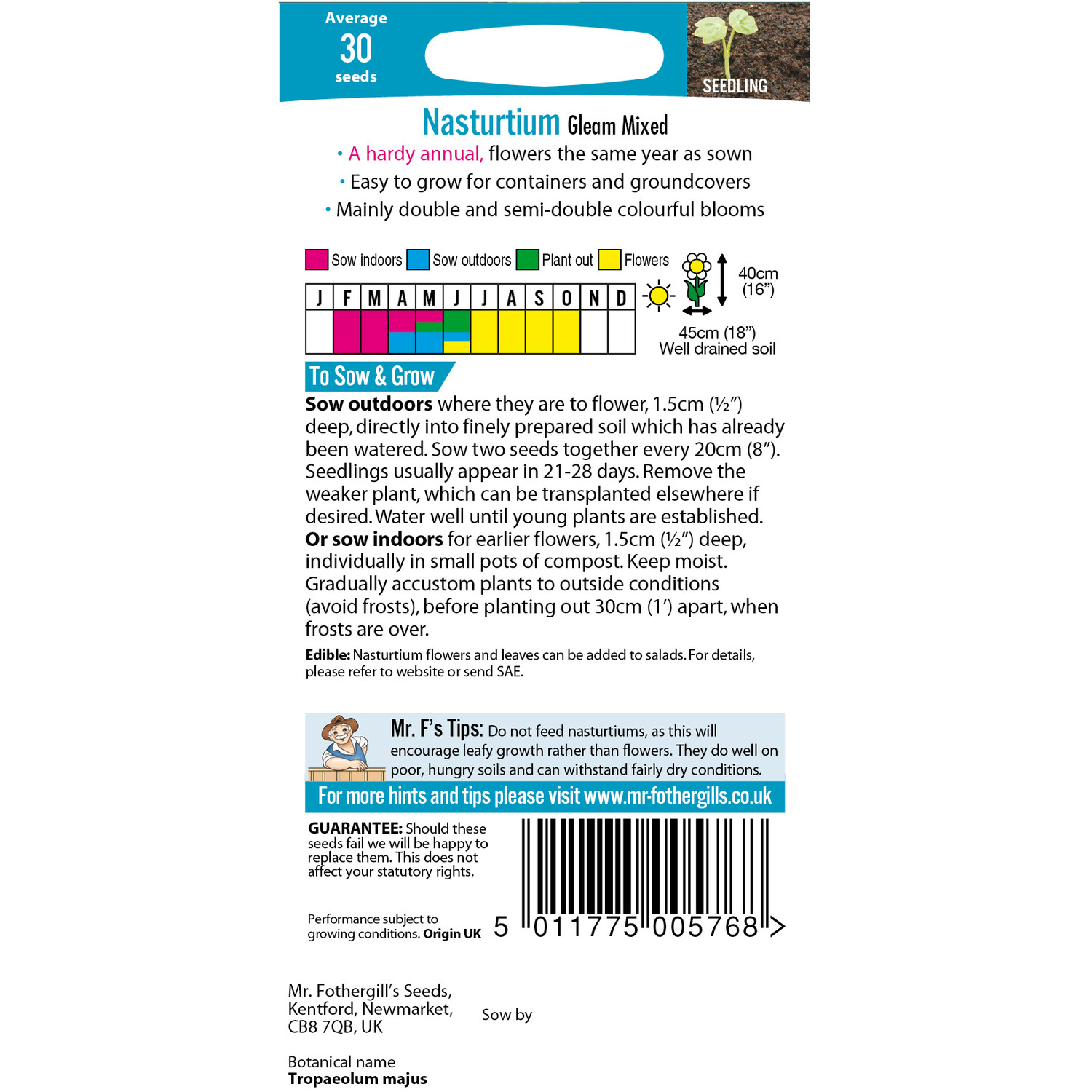 Nasturtium Trailing Gleam Mixed Seeds Image 2