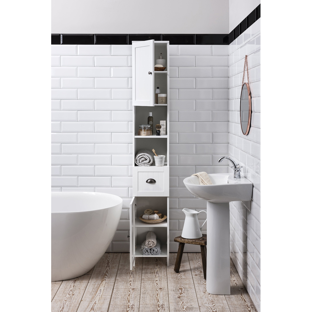 Noa and Nani Stow 2 Door Single Drawer 2 Shelf White Tallboy Bathroom Storage Unit Image 7
