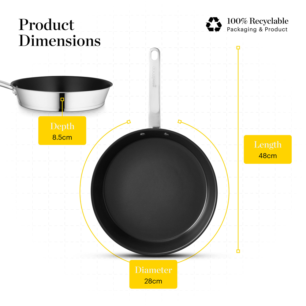 Tower Good Food Stainless Steel 24cm Frying Pan and 28cm Frying Pan Set Image 8