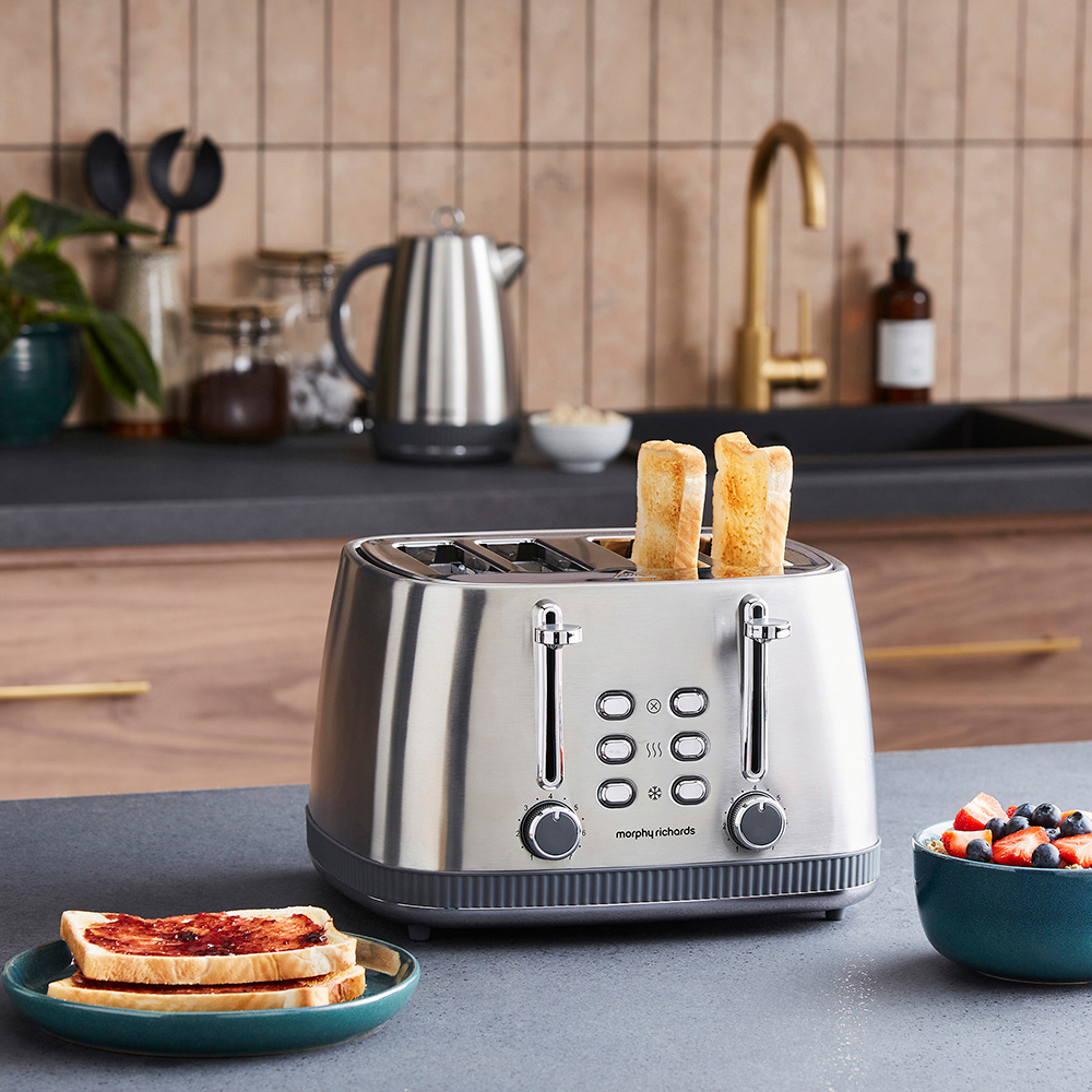 Morphy Richards Mexborough 242902 Grey Trim Stainless Steel 4 Slice Toaster Image 2
