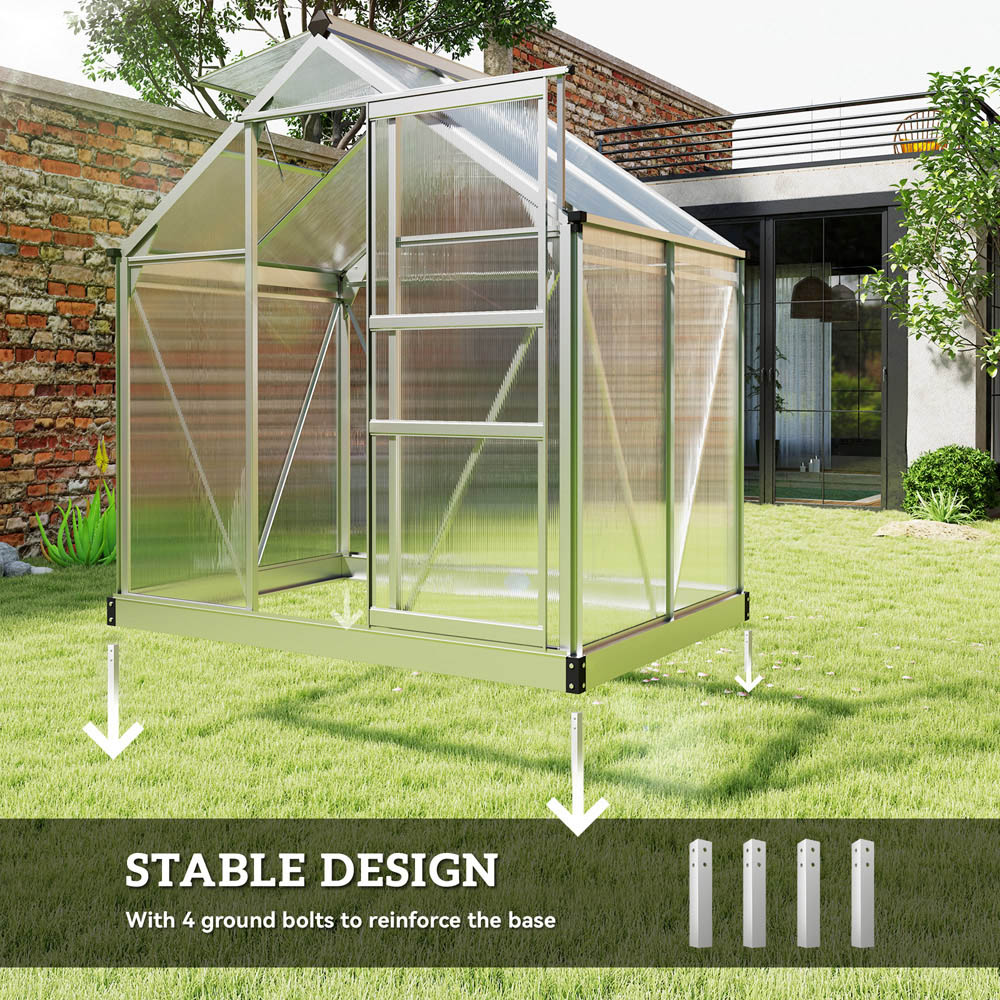 Outsunny Galvanised Aluminium Polycarbonate 6 x 4ft Walk-In Greenhouse Image 6