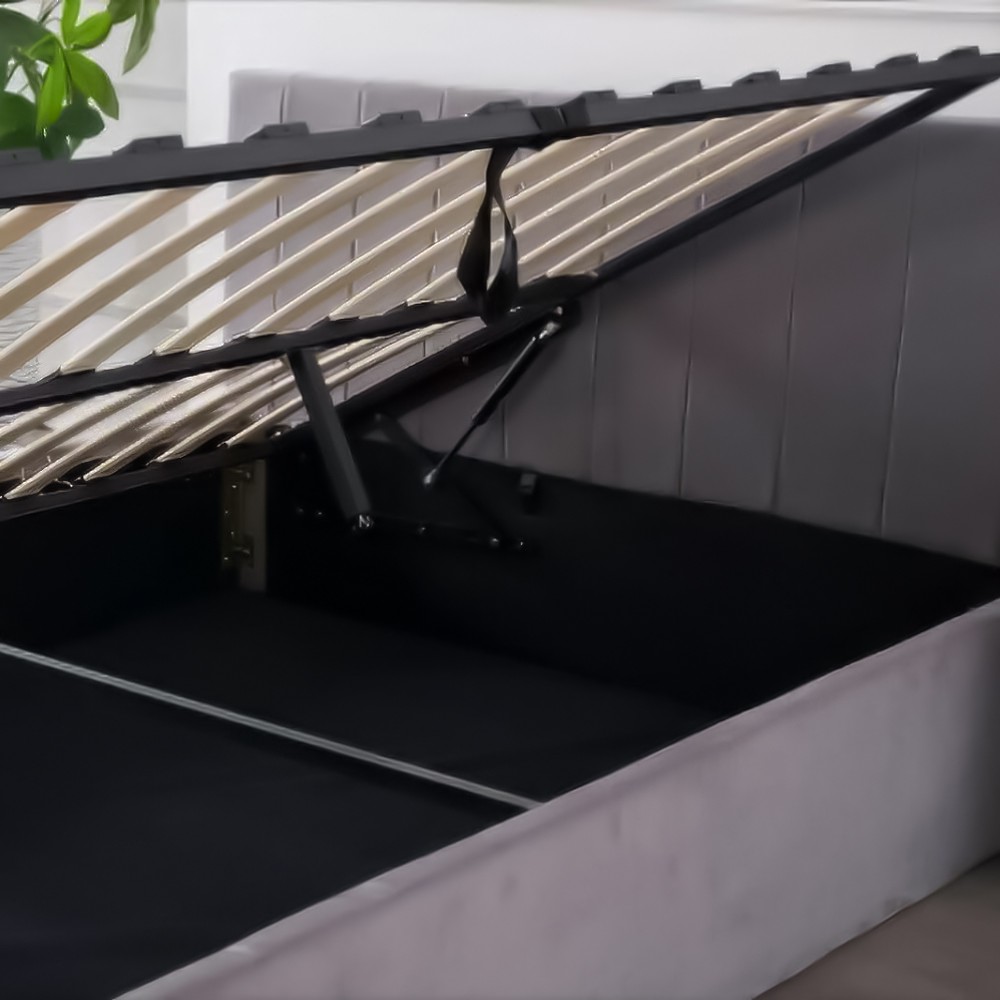 Portland Double Grey Line Pattern Velvet Ottoman Bed Image 3
