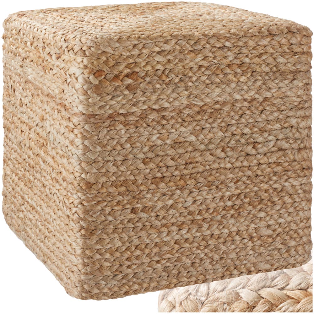 Tectake Banno Boho Style Natural Jute Cube Footstool Image 2
