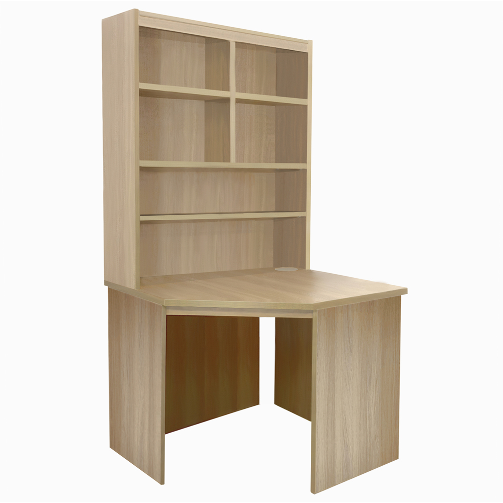 R White Cabinets Corner 6 Shelf Computer Desk with Hutch Brown Image 3