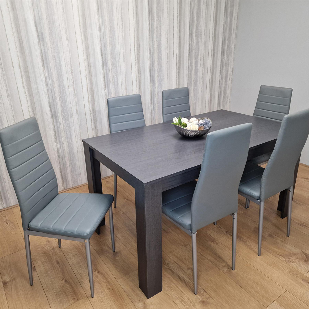 Kosy Koala 6 Seater Wood and Leather Dining Table Set Grey Image 4
