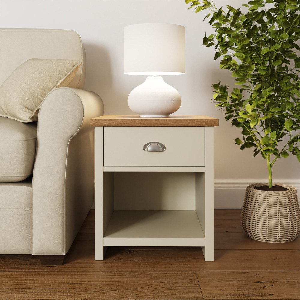 GFW Lancaster Single Drawer Single Shelf Cream Lamp Table Image 7
