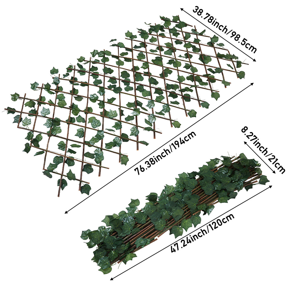 Living and Home 6.4 x 3.2ft Retractable Hedge Panel with Artificial Grape Leaf Image 9