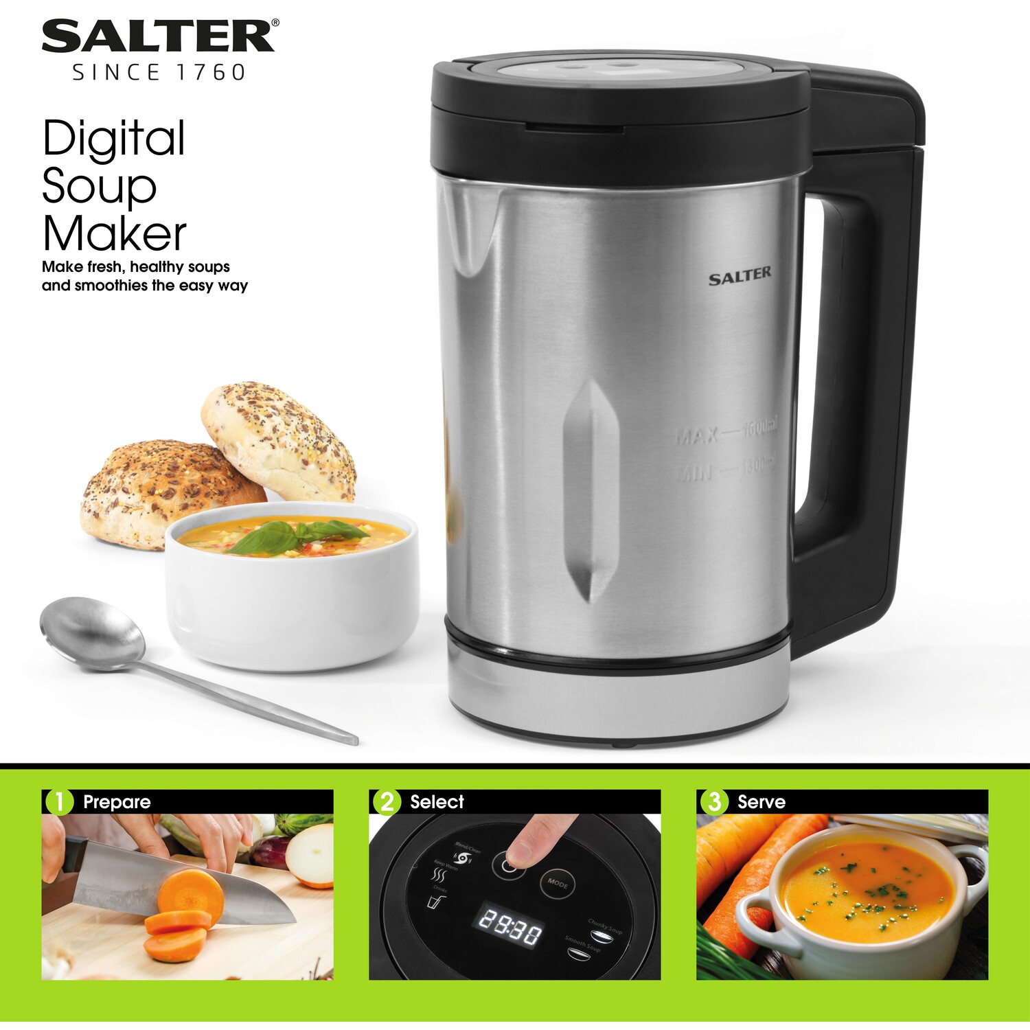Salter Electric Soup Maker 1.6L Silver and Black Image 7
