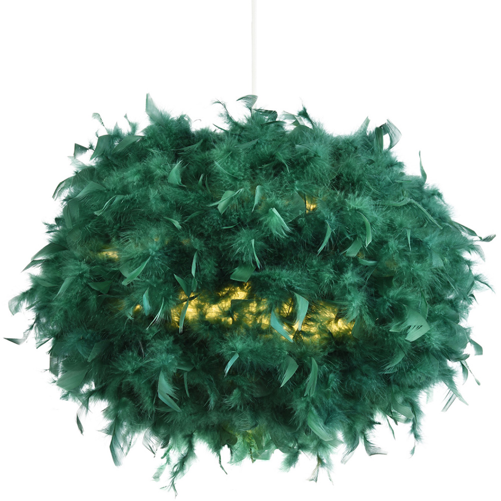Happy Homewares Green Real Feather Decorated Pendant Shade Large Image 2