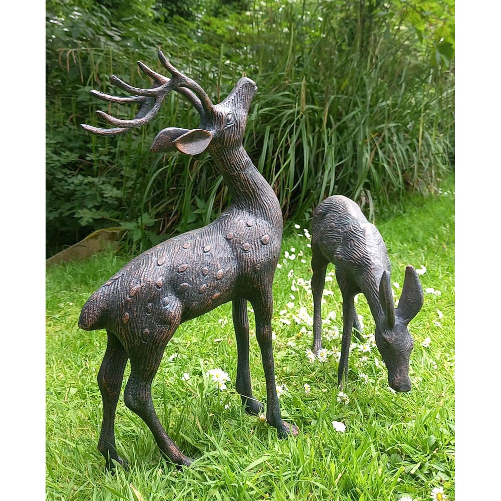 Inspirational Gifting 2 Piece Stag and Doe Deer Cast Aluminium Garden Ornament Set Small Image 5