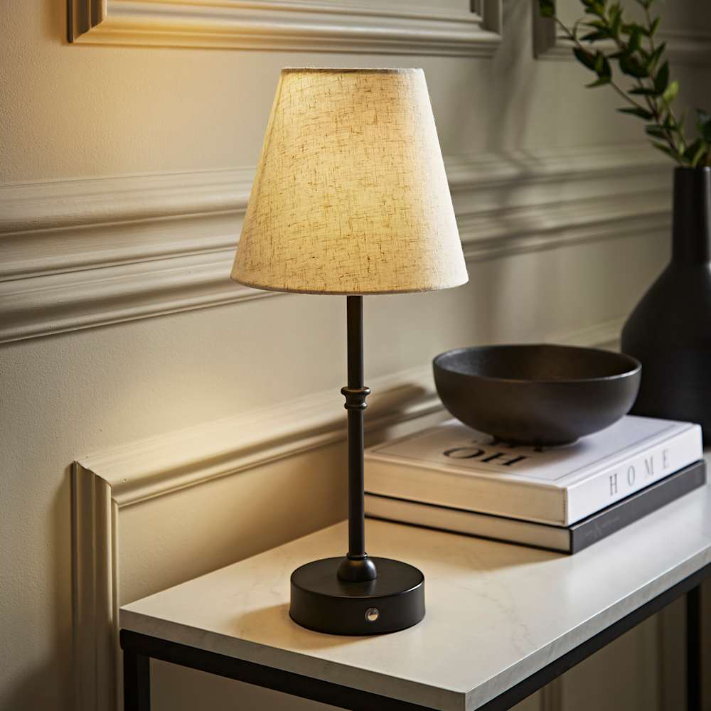 ValueLights Lowe Black Rechargeable Table Lamp with Linen Shade Image 6