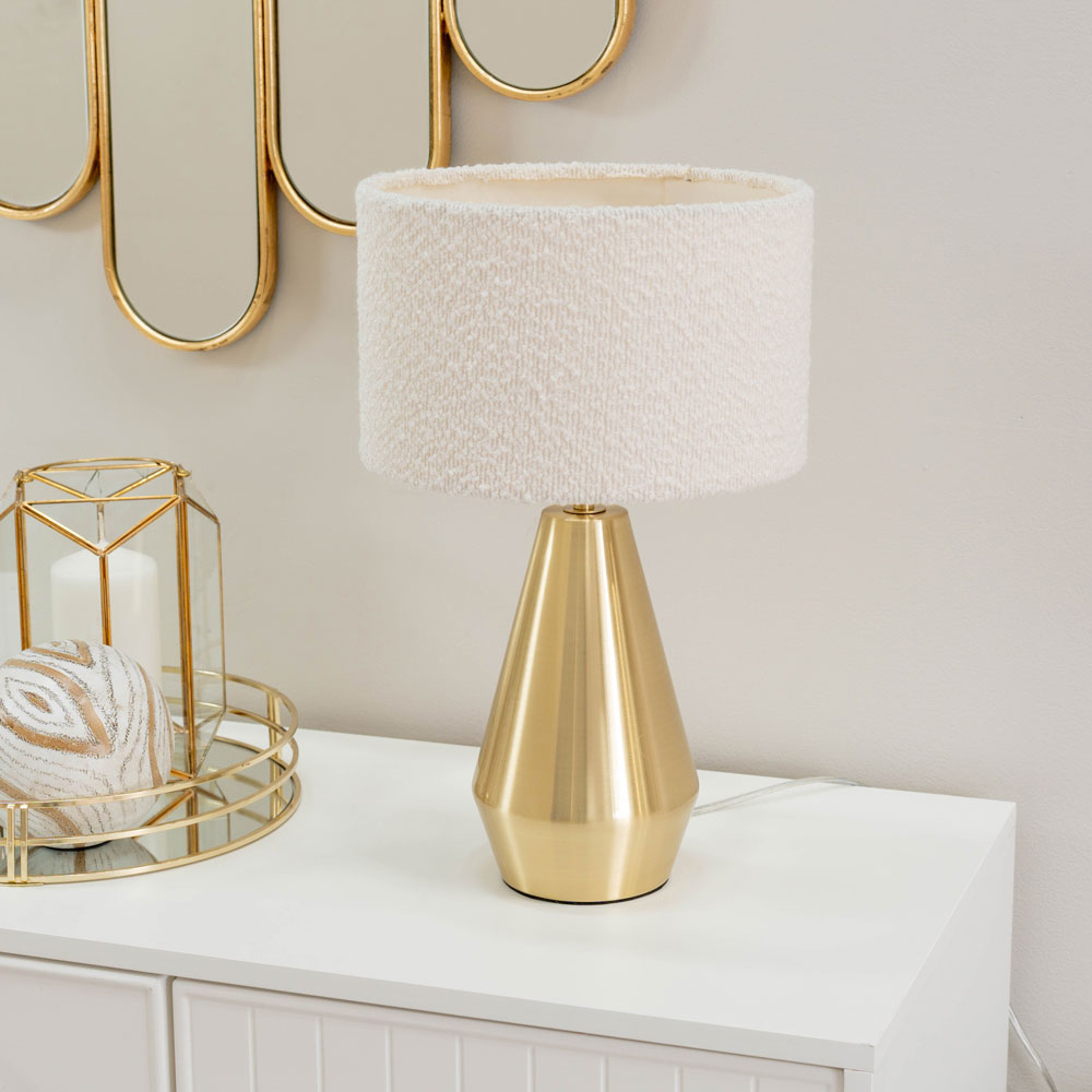 ValueLights Jax Cream Boucle Shade Antique Brass Touch LED Table Lamp Image 5